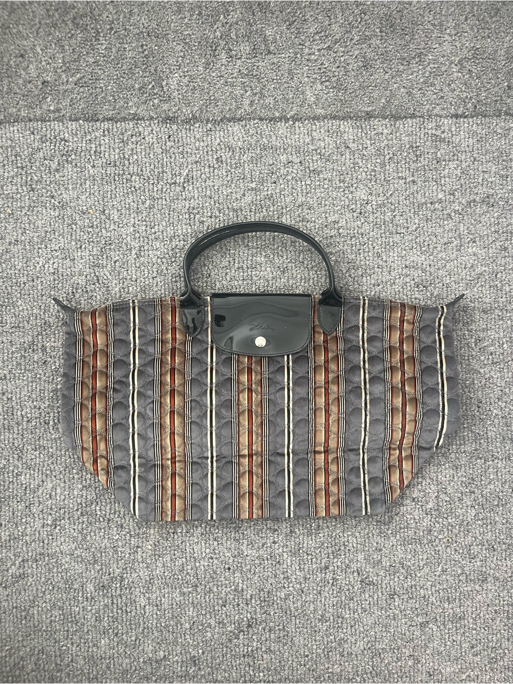 RARE Longchamp Medium Le Pliage Limited Edition Quilted Velvet Stripe Tote